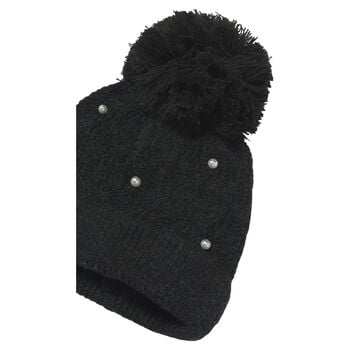 Girls Black Embellished Knitted Beanie Hat