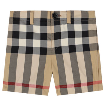 Younger Boys Beige Check Shorts