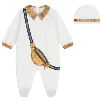 White & Beige Geo Map Babygrow Gift Set 