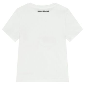 تيشيرت بشعار  ايكونيك كارل وشوبيت باللون الأبيض للبنات 