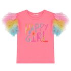 Girls Pink Logo Ruffled Top, 1, hi-res