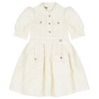 Girls White Logo Taffeta Dress, 1, hi-res