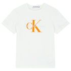 Boys White Logo T-Shirt, 9, hi-res