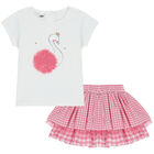 Girls White & Pink Skirt & Top Set, 1, hi-res