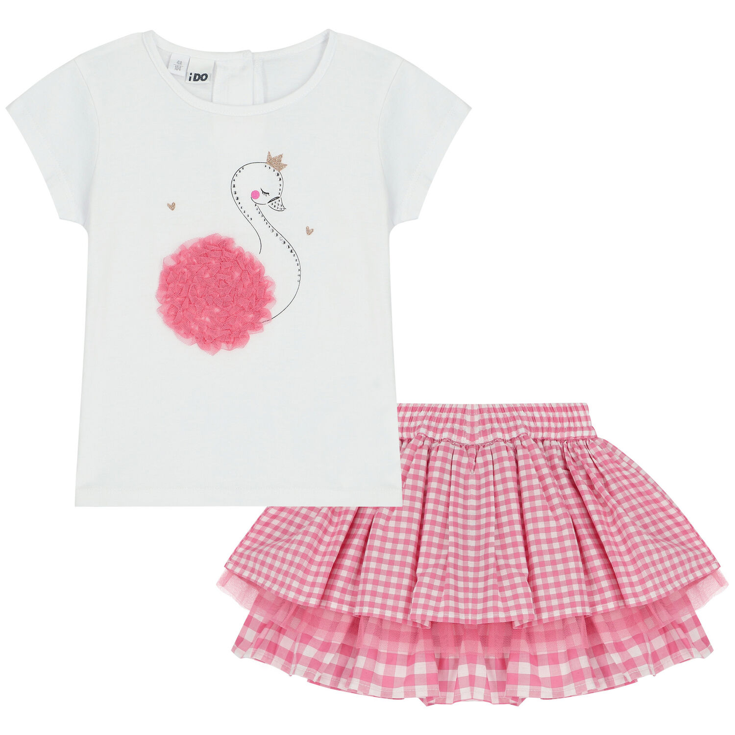 Girls White & Pink Skirt & Top Set, 1, hi-res