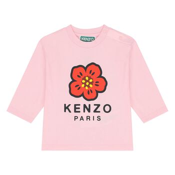 Younger Girls Pink Boke Flower Long Sleeve Top 