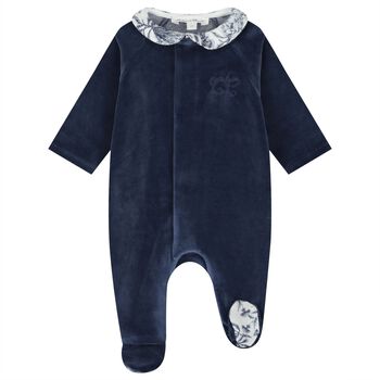 Baby Boys Navy Blue & Ivory Toile De Jouy Babygrow