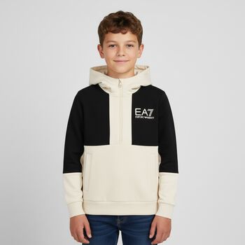 Boys Black & Ivory Logo Hooded Zip Up