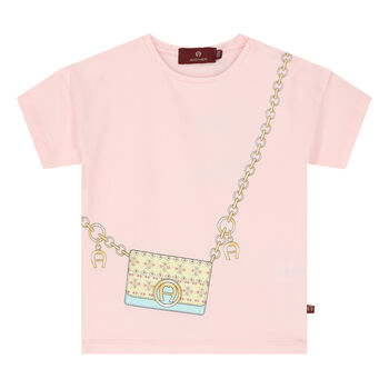 Younger Girls Pink Logo Bag T-Shirt