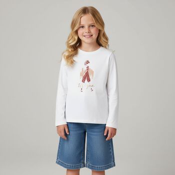 Girls White Long Sleeve Top
