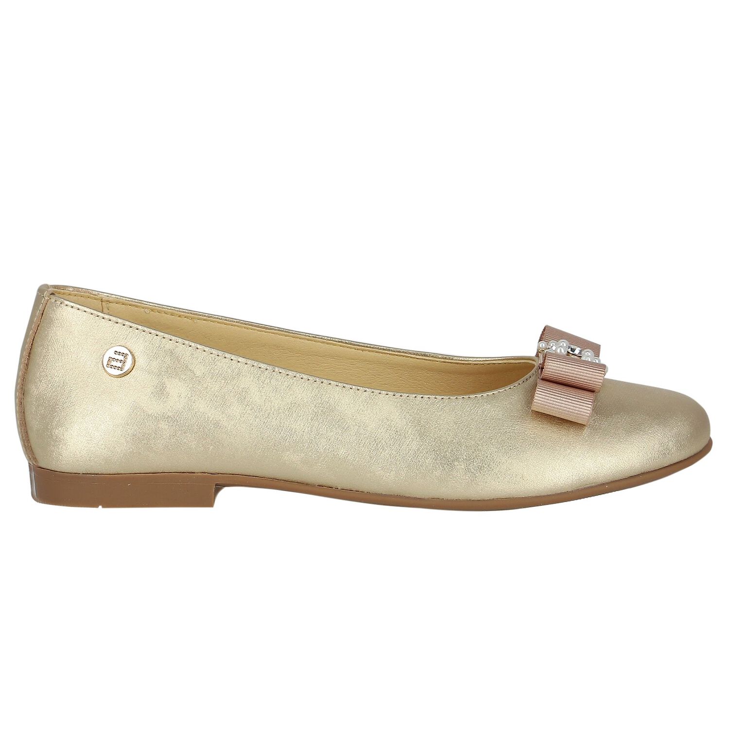 Girls Gold Ballerina Bow Shoes, 1, hi-res image number null