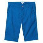 Boys Blue Cotton Logo Shorts, 1, hi-res