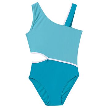 Girls Blue Cut Out Swimsuit