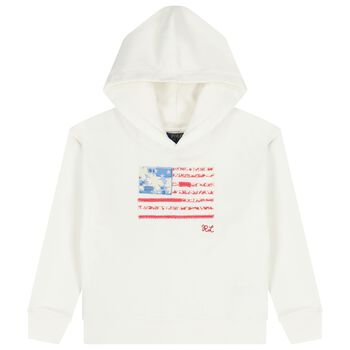 هودي بغطاء رأس بالشعار باللون الأبيض