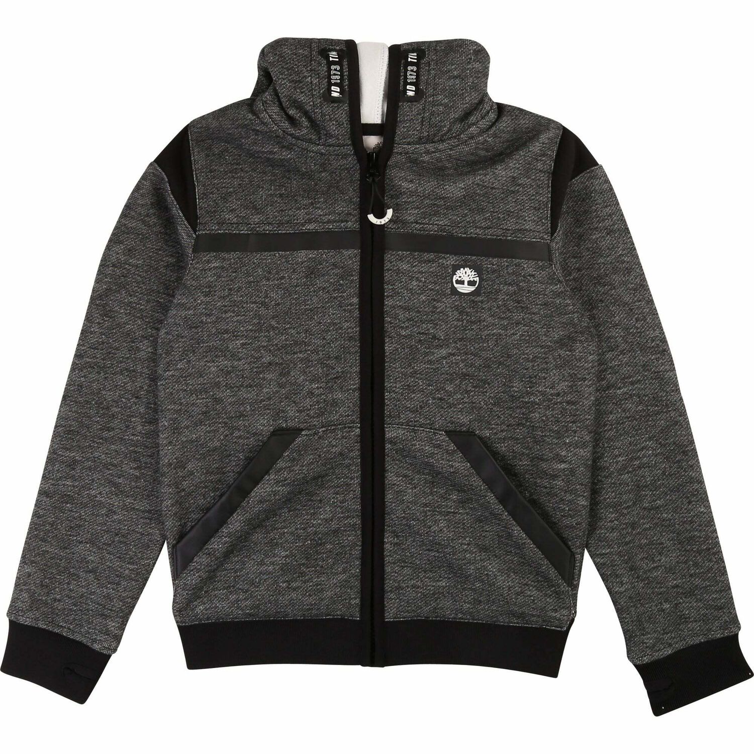 Boys Grey & Black Hooded Top, 1, hi-res