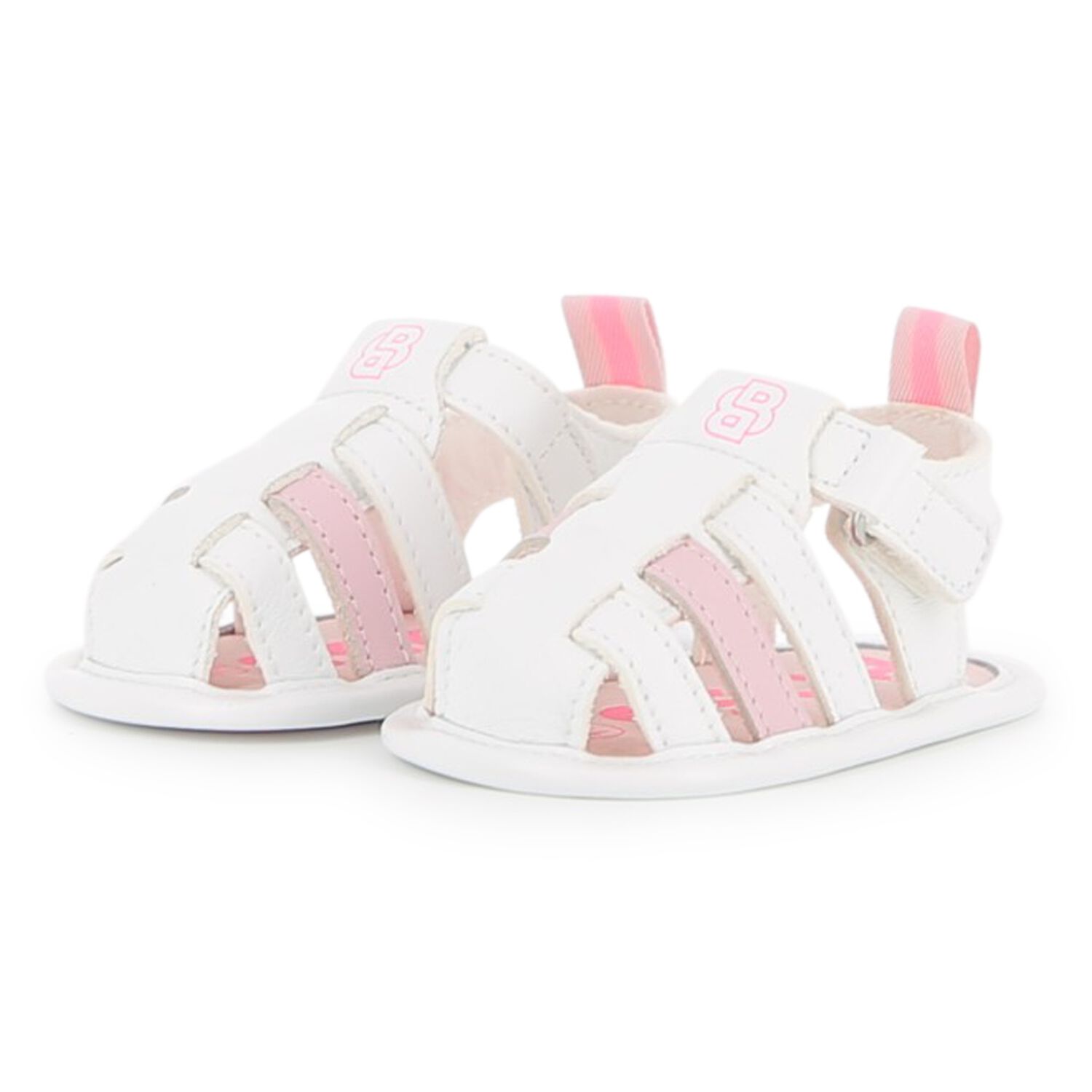 Baby Girls White Logo Sandals, 1, hi-res