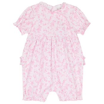 Baby Girls White & Pink Old English Roses Babygrow