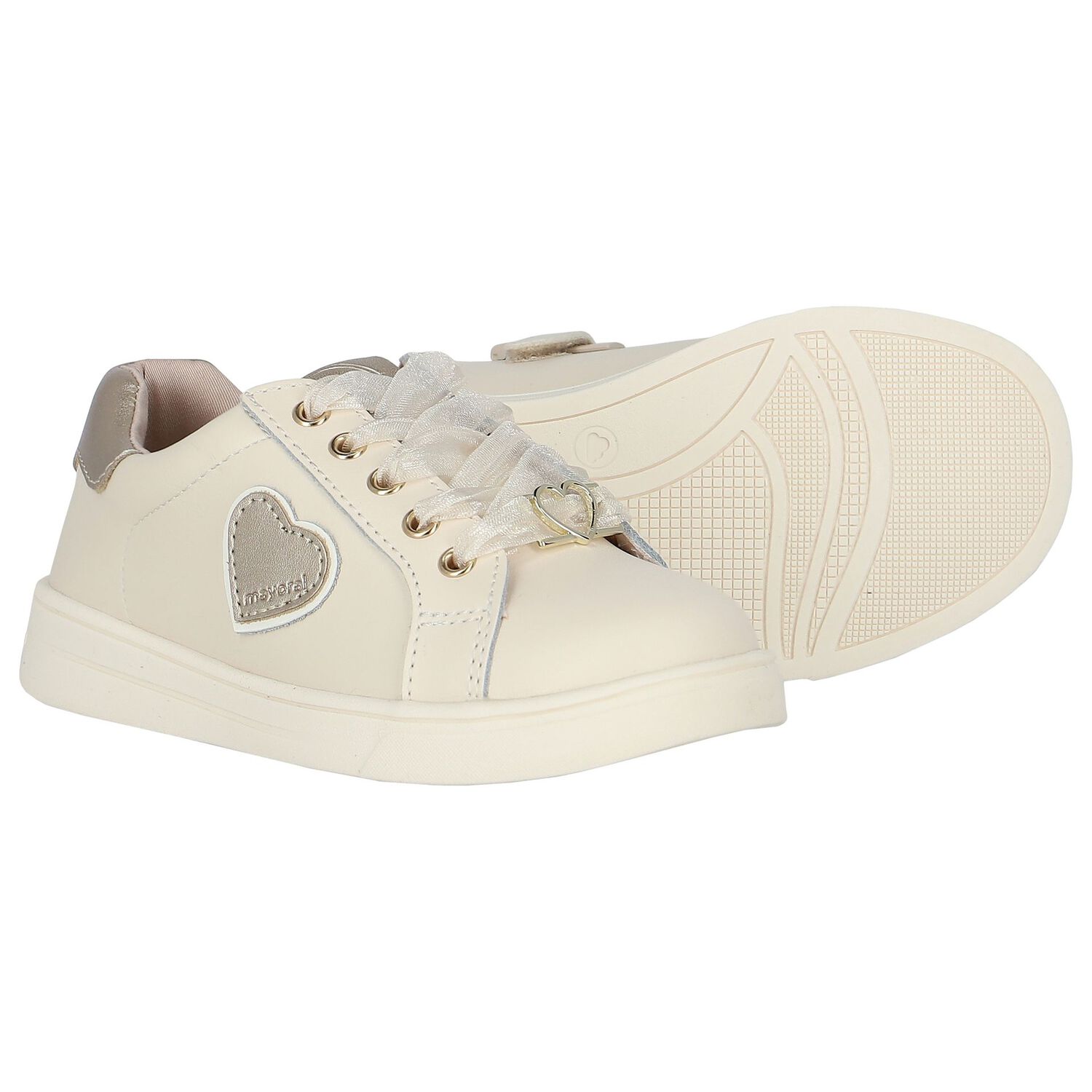 Girls Ivory Heart Trainers, 1, hi-res image number null