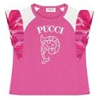 Girls Pink Logo Ruffled T-Shirt, 1, hi-res