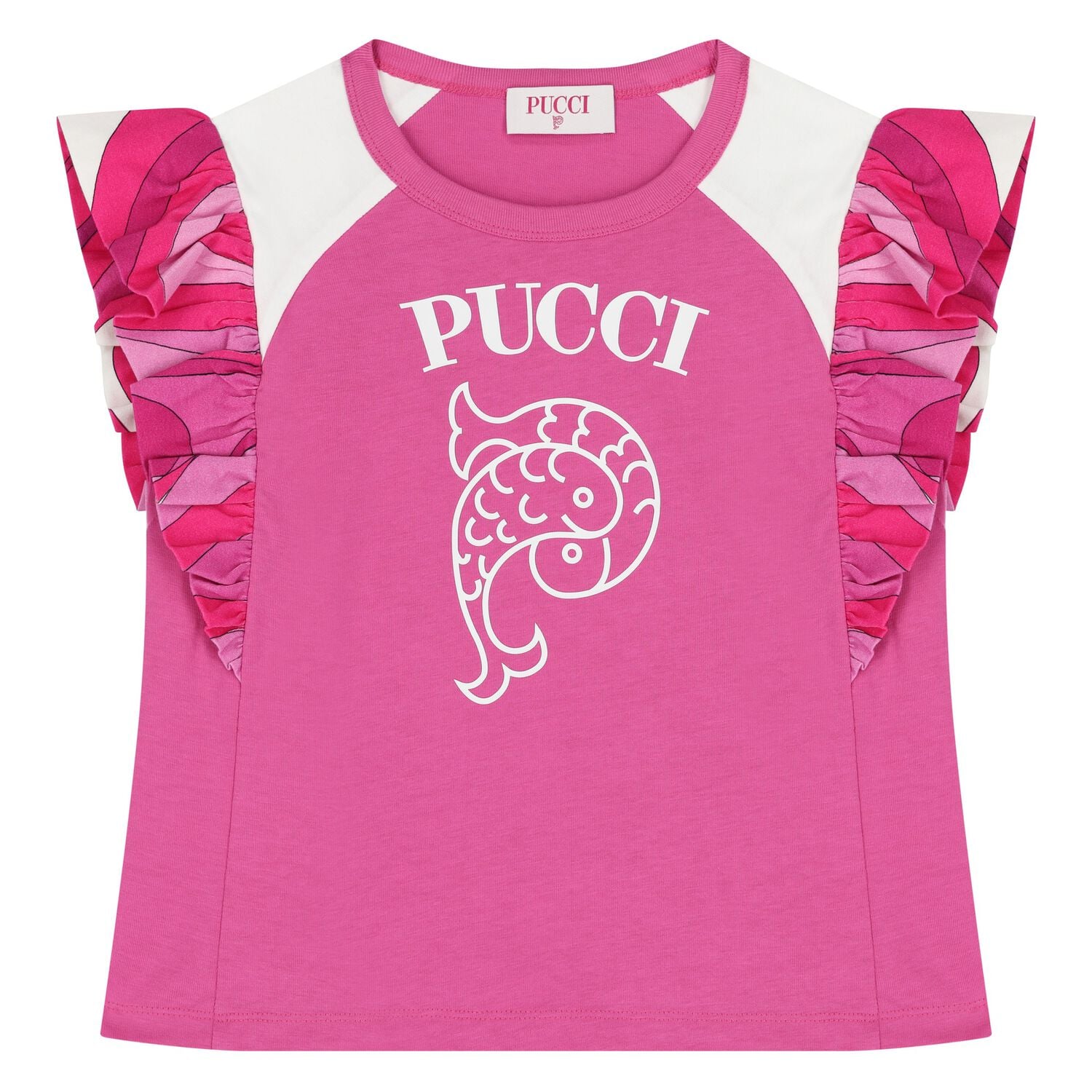 Girls Pink Logo Ruffled T-Shirt, 1, hi-res
