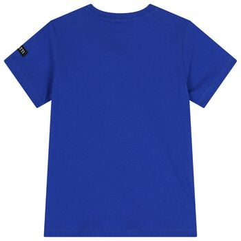 تي شيرت أولاد بالشعار باللون الأزرق 