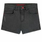 Girls Black Logo Denim Shorts, 1, hi-res