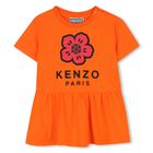 Younger Girls Orange Boke Flower Logo Dress, 1, hi-res