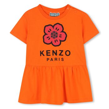 Younger Girls Orange Boke Flower Logo Dress