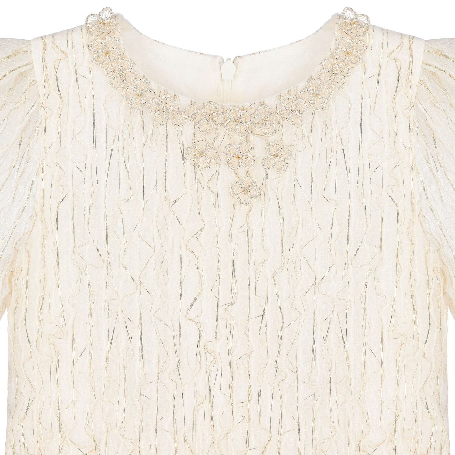 فستان جاكار من الأورجانزا باللون العاجي والذهبي للبنات, 1, hi-res image number null