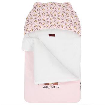 Baby Girls Pink & White Teddy Bear Logo Nest