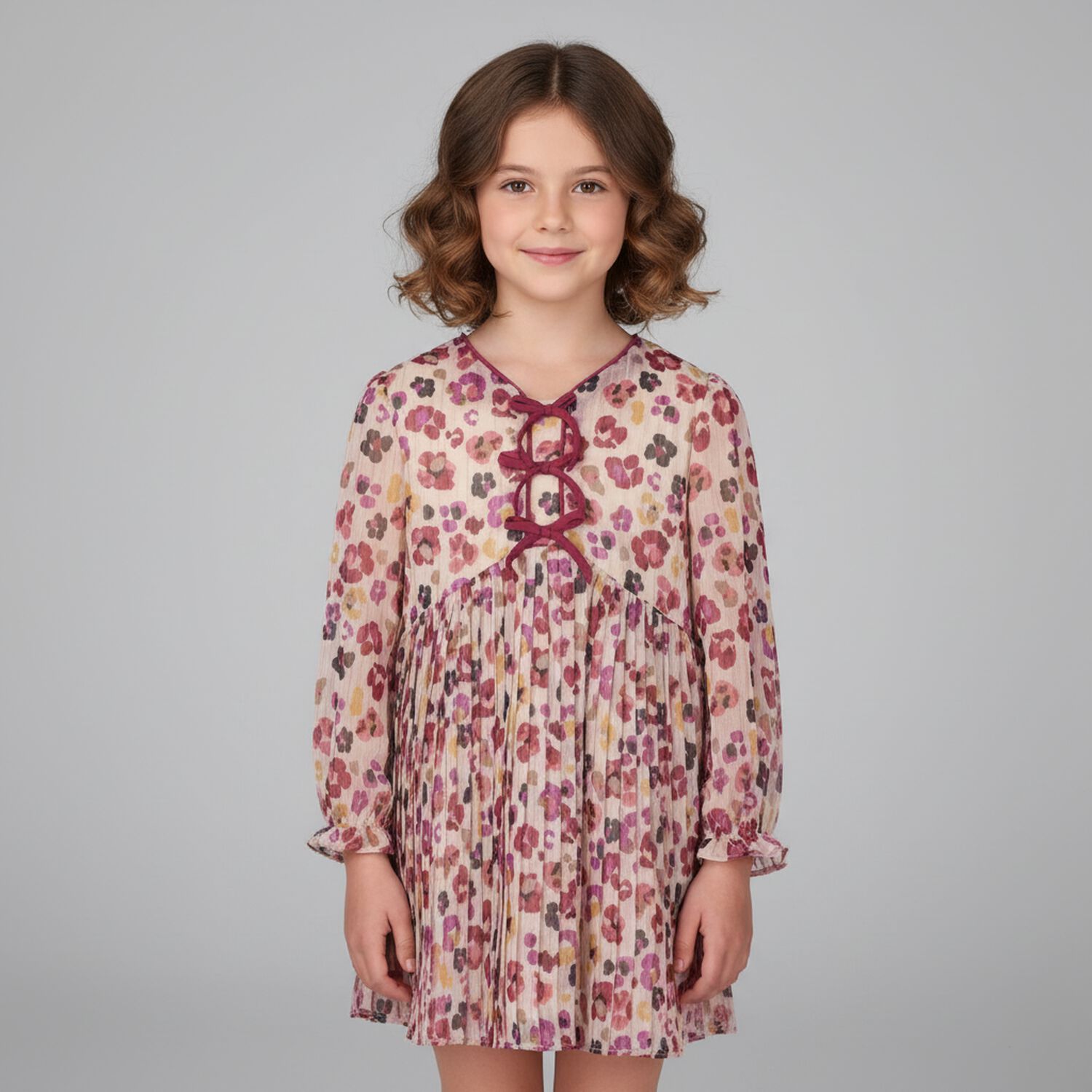 Girls Pink Floral Dress, 1, hi-res