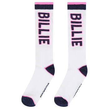 Girls White & Pink Logo Socks