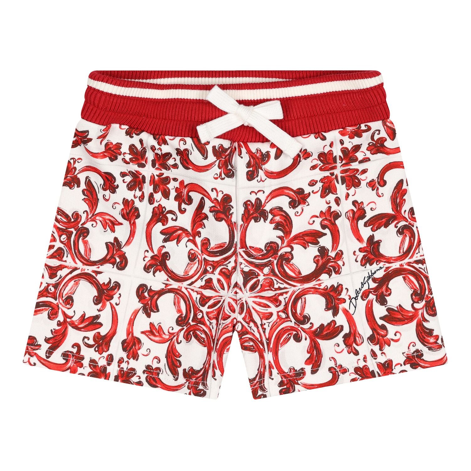 Baby Boys White & Red Majolica Shorts, 1, hi-res
