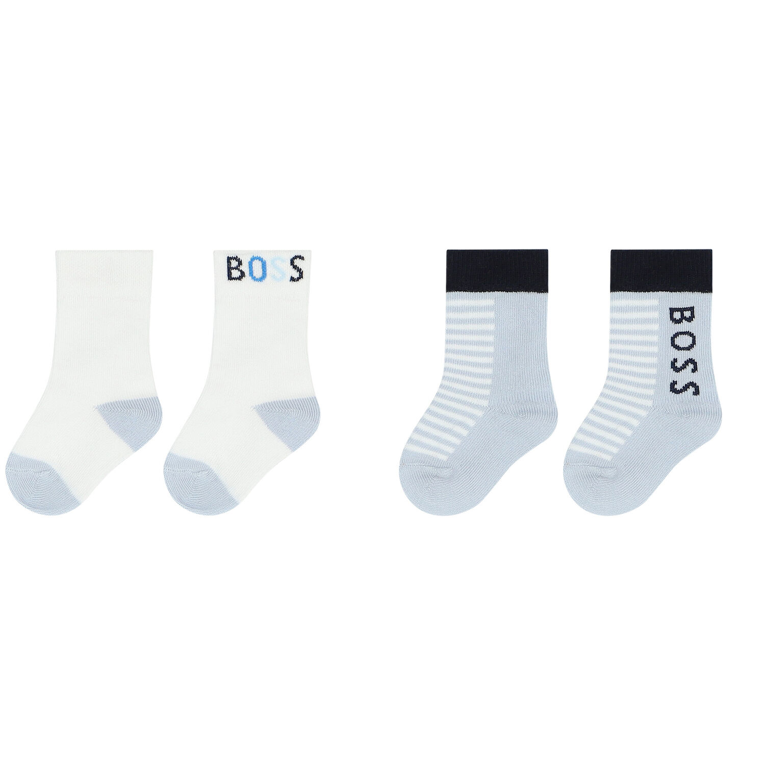 Baby Boys White & Blue Logo Socks (2 Pack), 1, hi-res