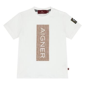 Younger Boys White Logo T-Shirt