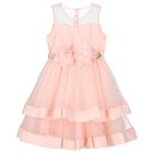 Girls Pink Floral Tulle Dress, 1, hi-res