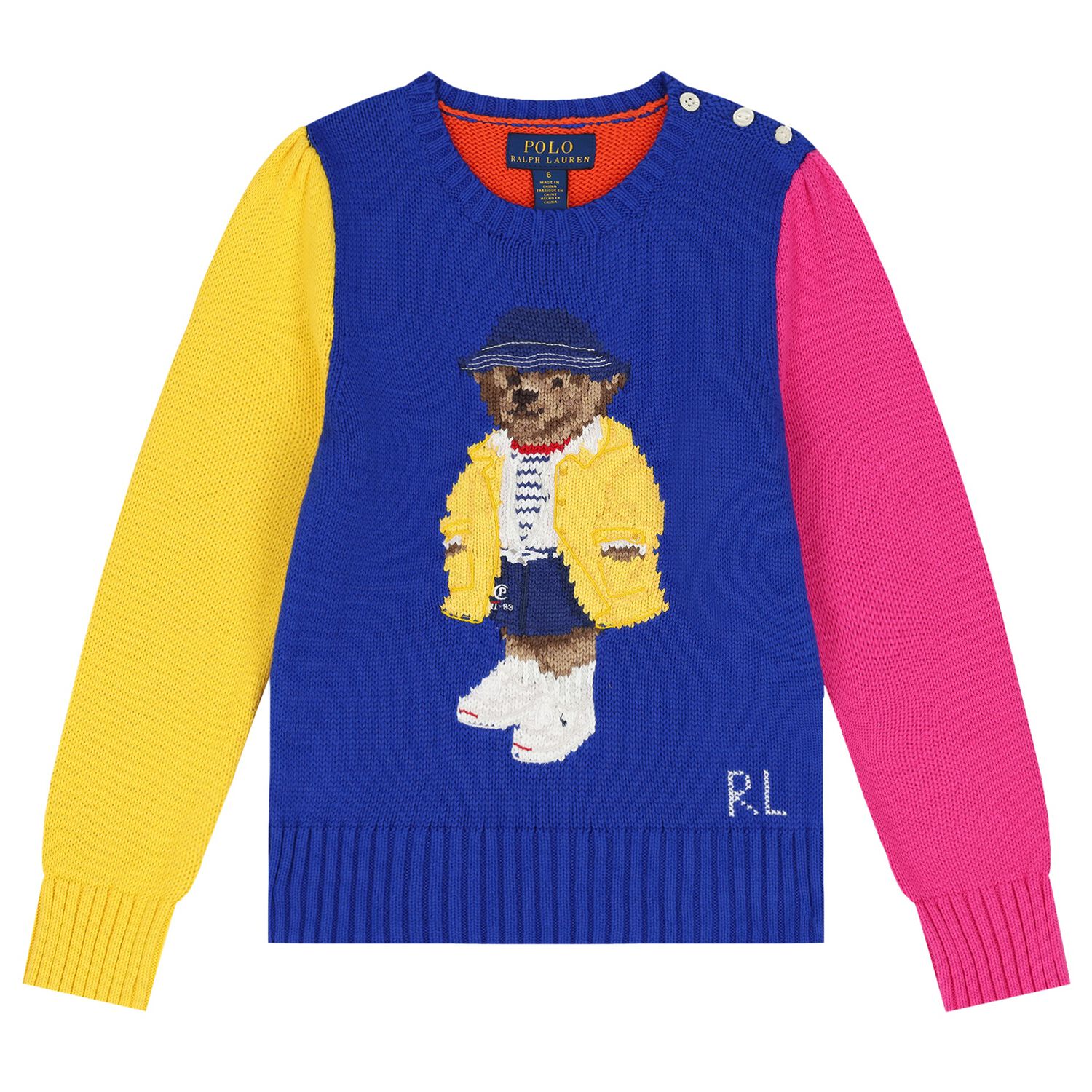 Girls Blue Polo Bear Knitted Top, 1, hi-res