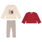 Younger Girls Beige & Red Legging Set, 1, hi-res