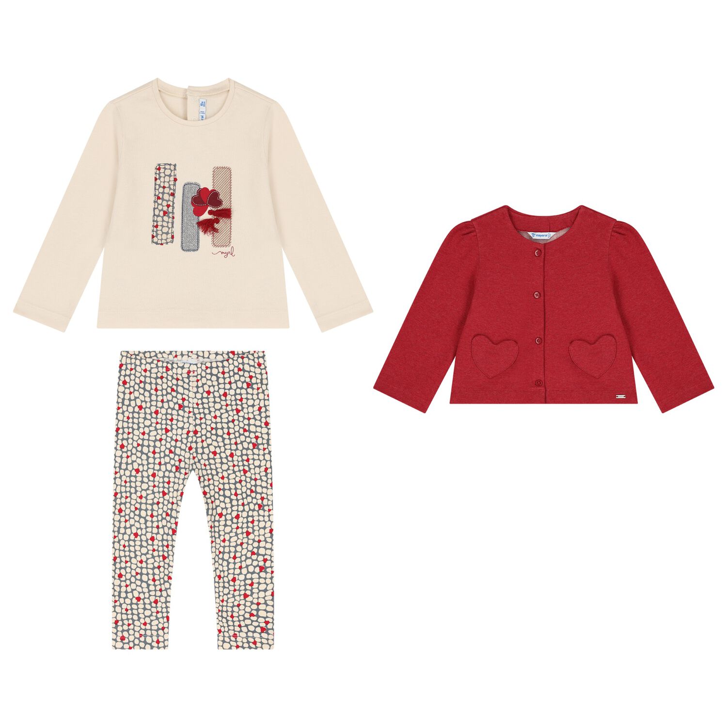 Younger Girls Beige & Red Legging Set, 1, hi-res image number null