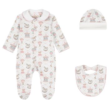 Baby Girls Pink & White Carousel & Hot Air Balloon Babygrow Gift Set