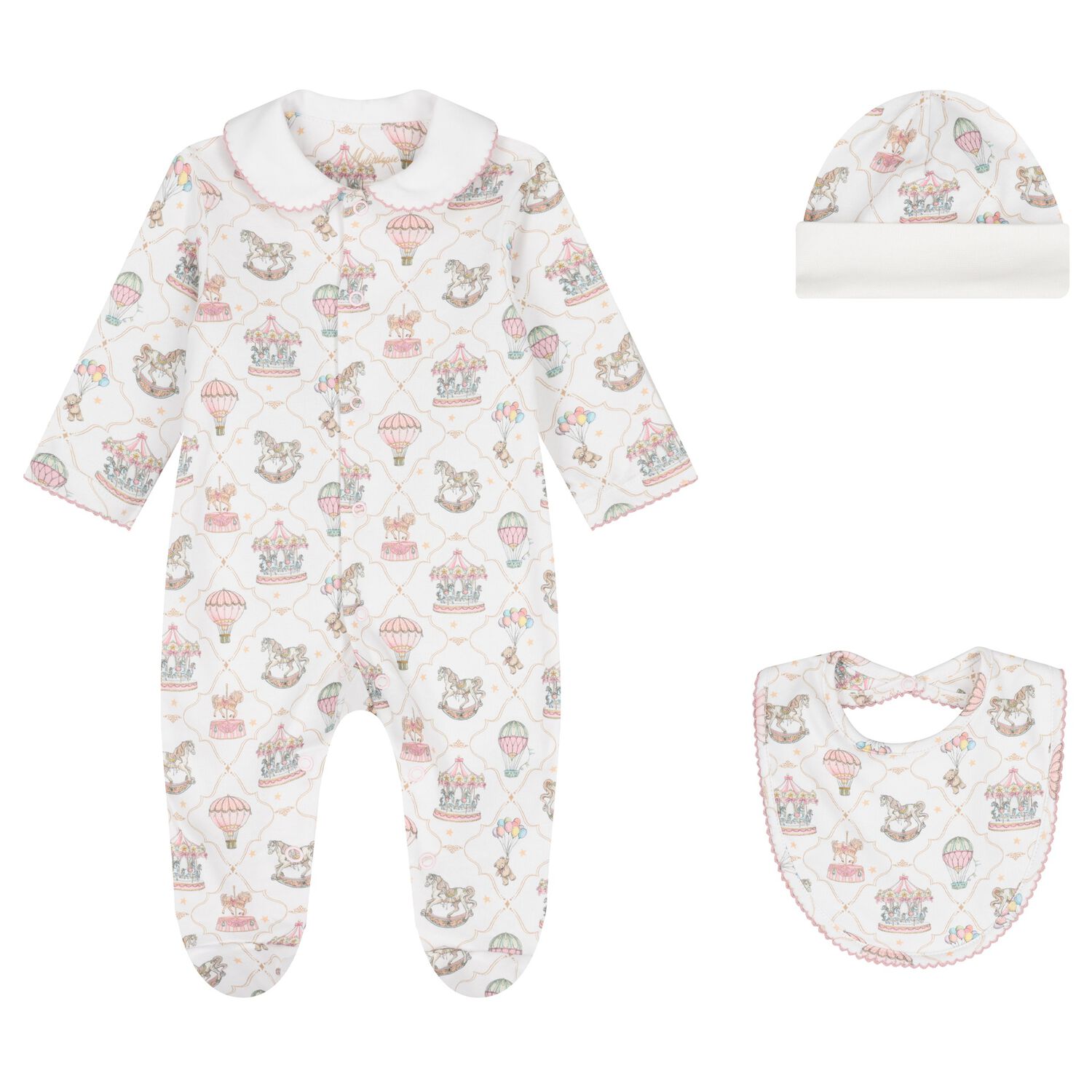 Baby Girls Pink & White Carousel & Hot Air Balloon Babygrow Gift Set, 1, hi-res image number null
