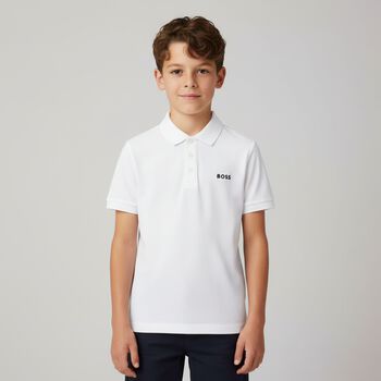Boys White Logo Polo Shirt