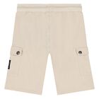 Younger Boys Beige Logo Shorts, 1, hi-res