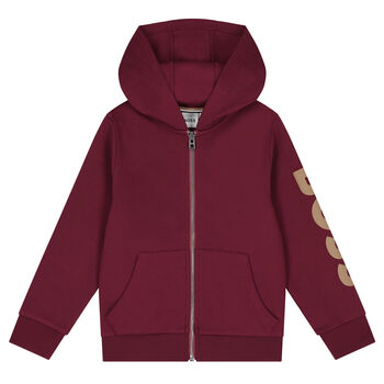 BOSS Boys Burgundy Logo Hooded Zip Up Top, 1 Boys Burgundy Logo Hooded Zip Up Top