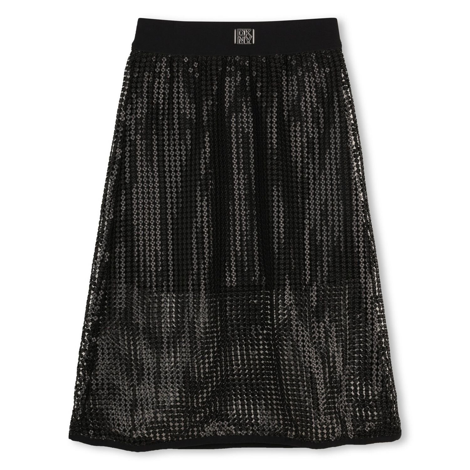 Girls Black Logo Sequin Mesh Midi Skirt, 1, hi-res