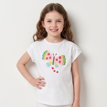Younger Girls White Butterfly T-Shirt