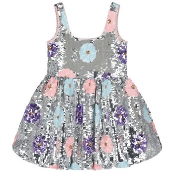 Girls Silver Sequin Dress