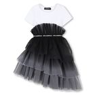 Girls White & Black Tulle T-Shirt Dress, 1, hi-res