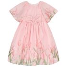Girls Pink Floral Chiffon Dress, 1, hi-res
