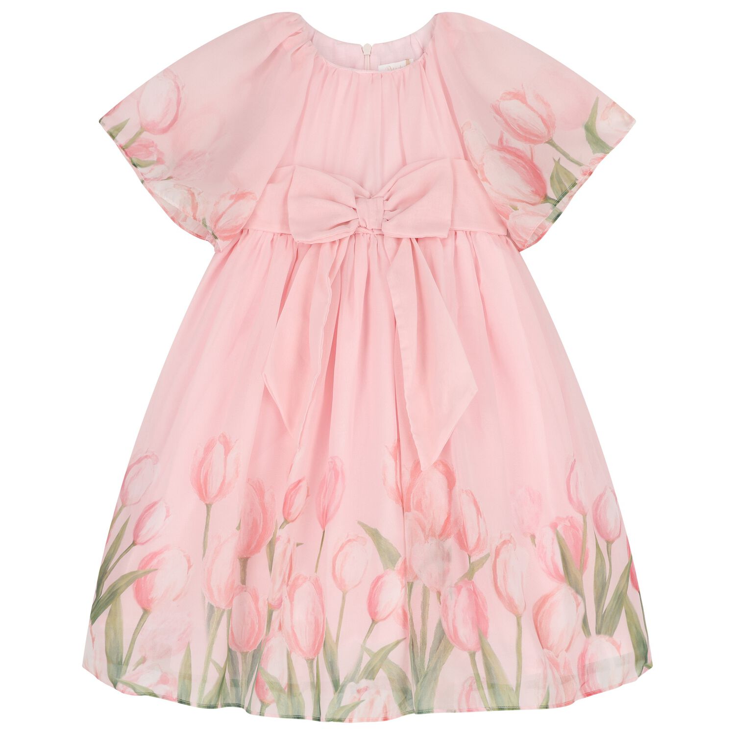 Girls Pink Floral Chiffon Dress, 1, hi-res